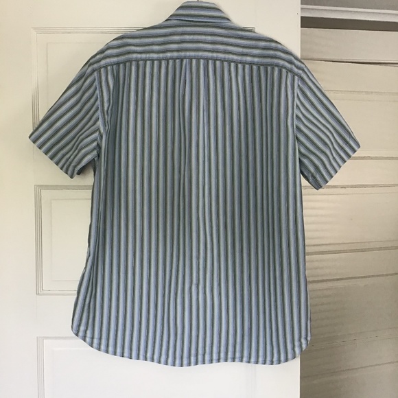 J. Crew Men's Short Sleeve Cotton Shirt Medium Blue Green Stripe - Picture 7 of 10